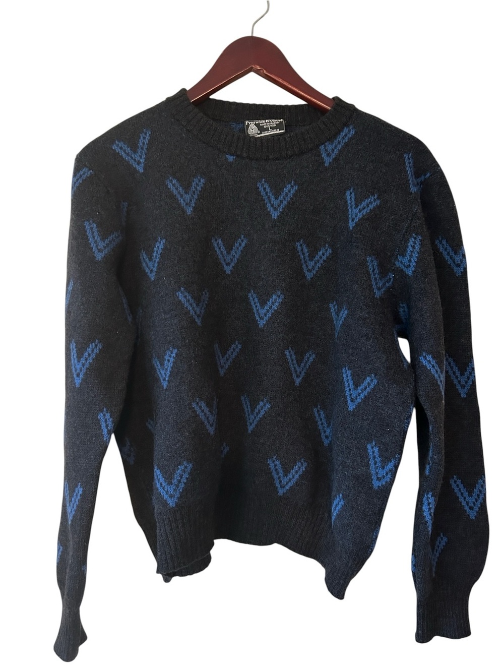 Preswick & Moore Sweater Mens Large AOP Chevron Blue Wool Classic Vintage